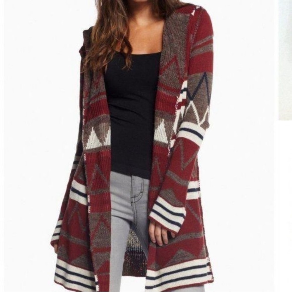 Anthro Elan NWOT Aztec  Open Front Hooded Sweater